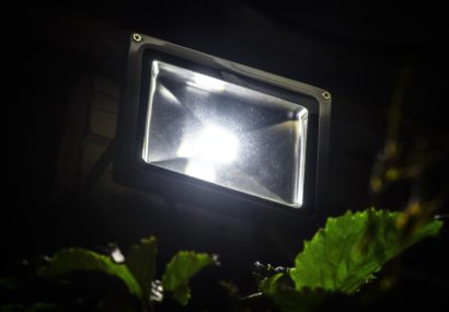 LED garden spotlight mounted on a building
