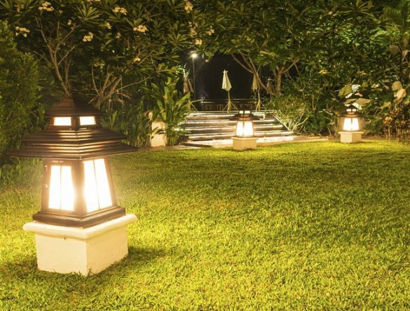 Garden lights light up lawn of resort