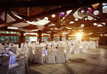empty Wedding ceremony with white tables